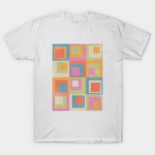 Colored Squares Light Blue Orange Beige Grey T-Shirt